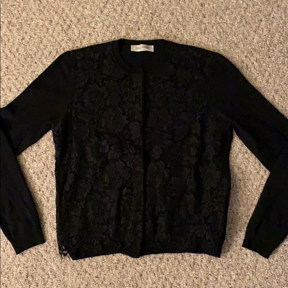 Valentino - black cardigan w lace front - size XL
